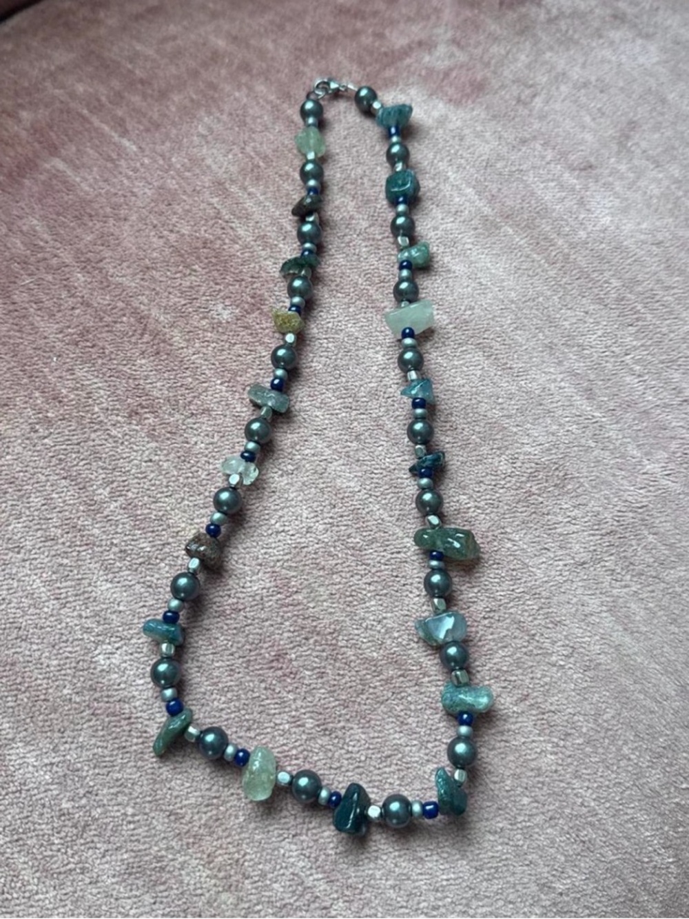 Handmade Green and Blue Beaded Necklace
